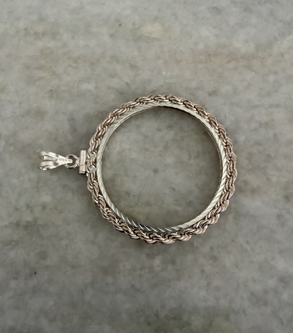 Large Sterling Silver 925 Coin Holder Bezel Pendant Rope Frame New