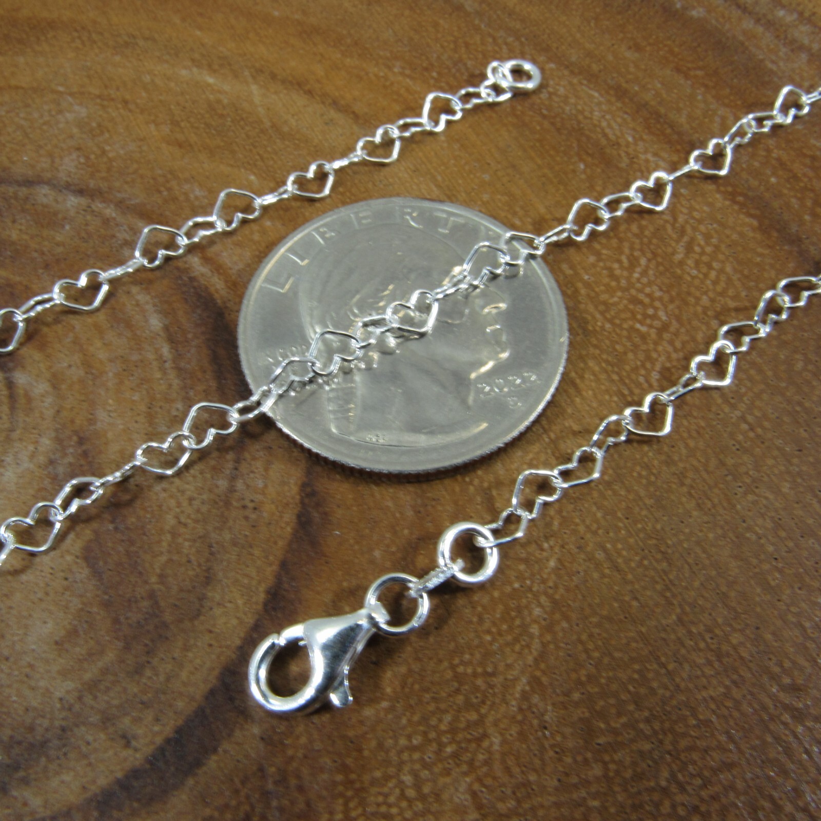 Solid 925 Sterling Silver Womens Heart Link Chain Necklace, Anklet, or Bracelet