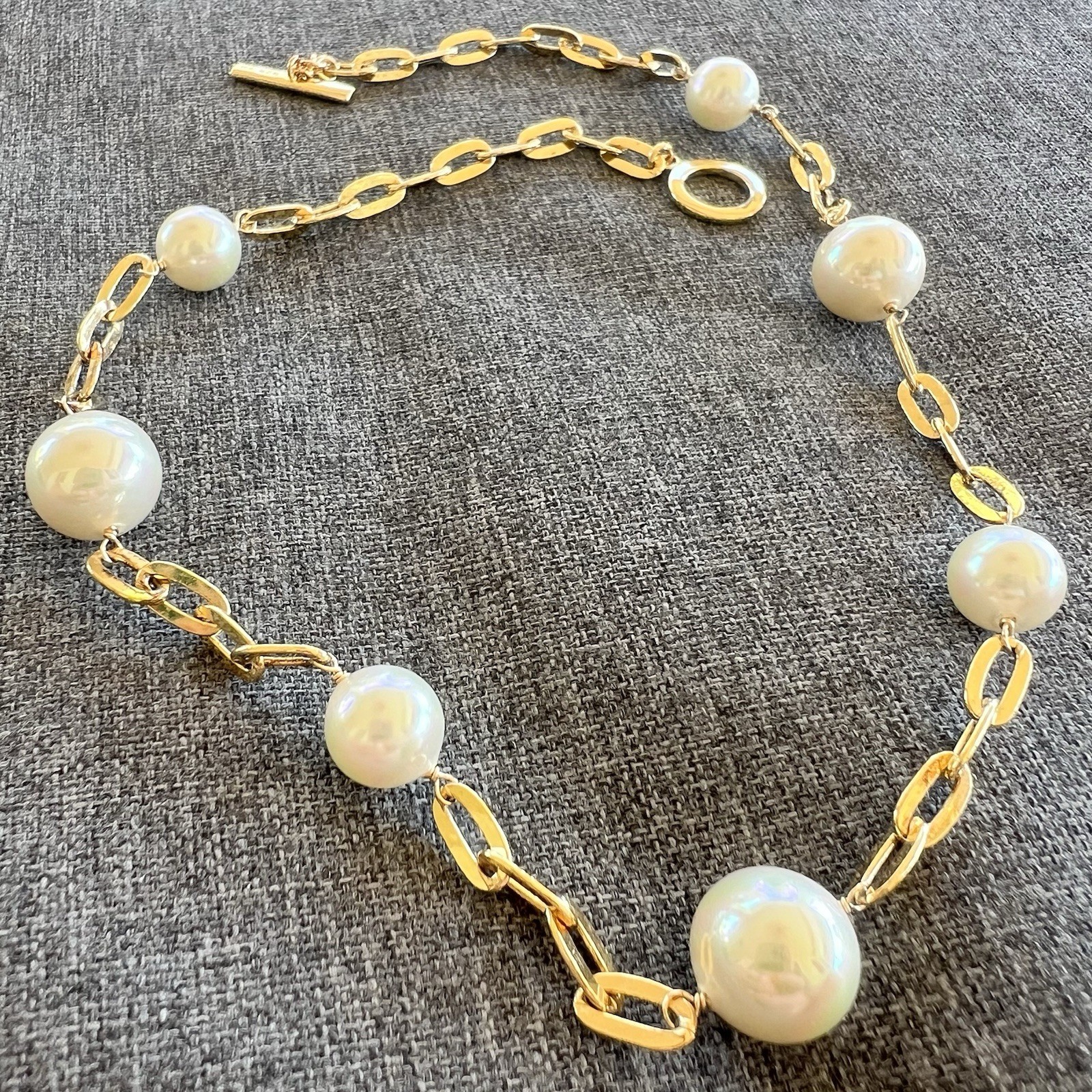 Sterling Silver 925 Gold Tone Paper Clip Chain Fresh Water Baroque Pearls 17”
