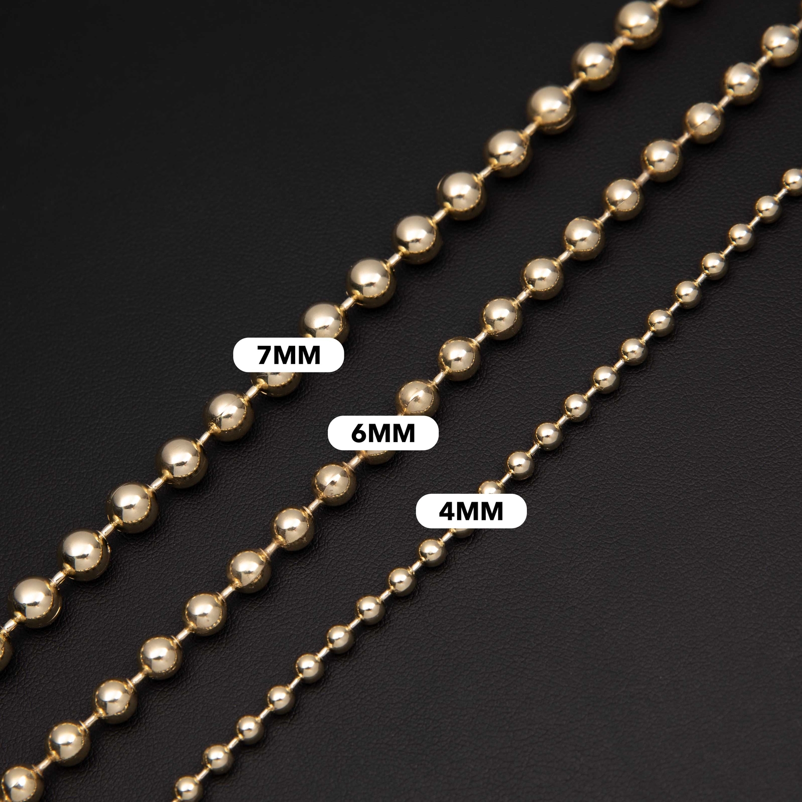 Shiny Bead Ball Chain Necklace Real 10K Yellow Gold All Sizes