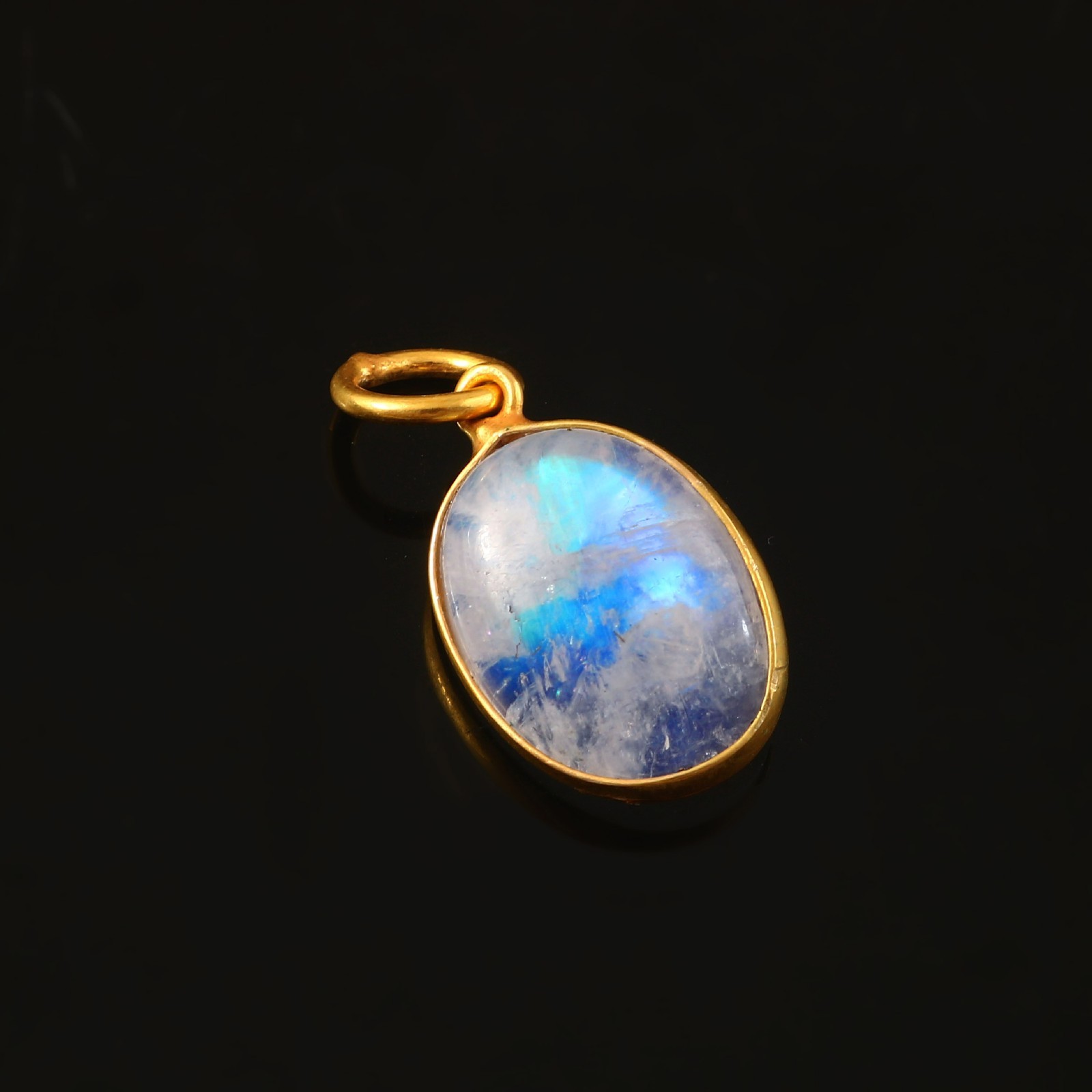 Natural Moonstone Teardrop Pendant Solid 14K Gold Blue Flash Gemstone 3159