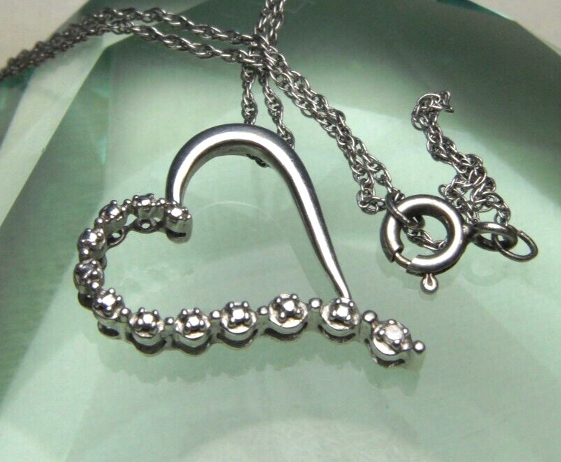 925 Heart 1 Diamond 925 19″ Singapore Chain Spring Ring Clasp 2.32g