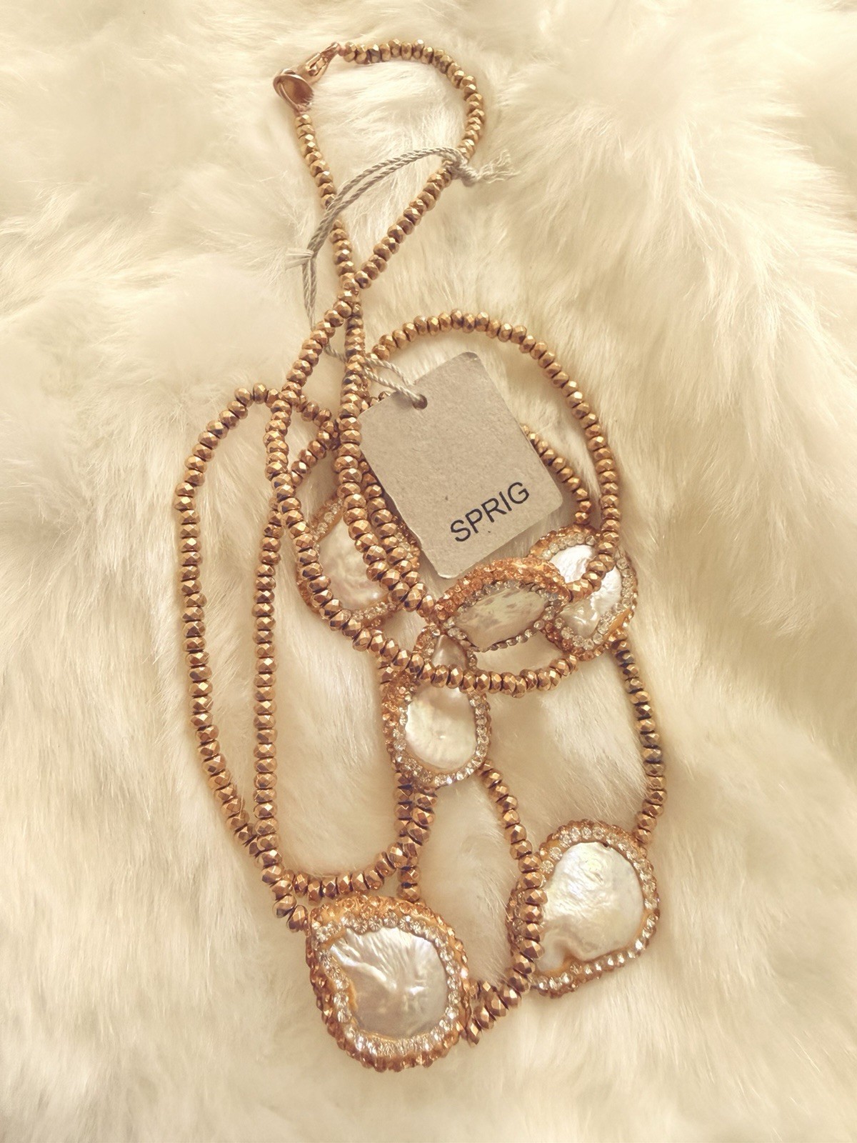 SPRIG BAROQUE CULTURED PEARL HEMATITE ROSE GOLD PLATED 925 STERLING NECKLAC