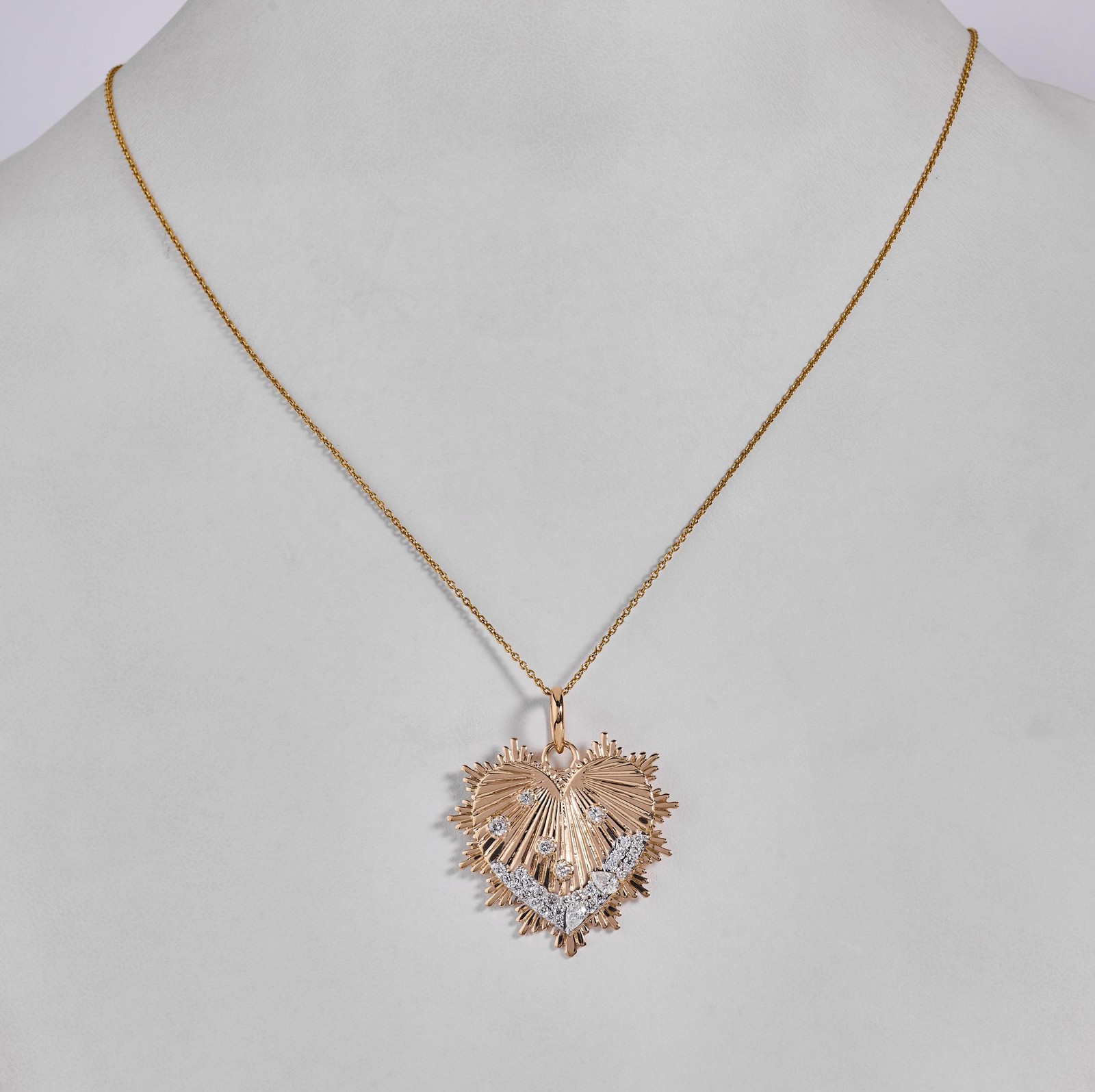 0.61 Natural Diamonds Sunburst Heart Pendant 14K Gold Medallion Pave Layering