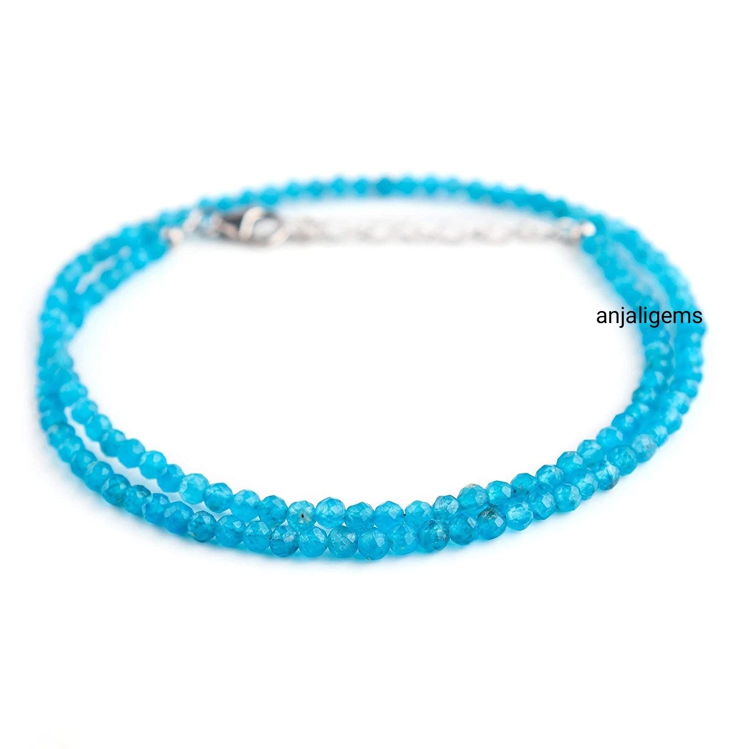AAA+ Natural Swiss Blue Topaz Gemstone Beads Necklace In 925Silver Woman Jewelry