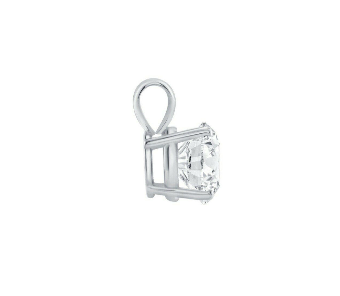 3 Ct Round Real Solid 14K White Gold Created Diamond Solitaire Pendant