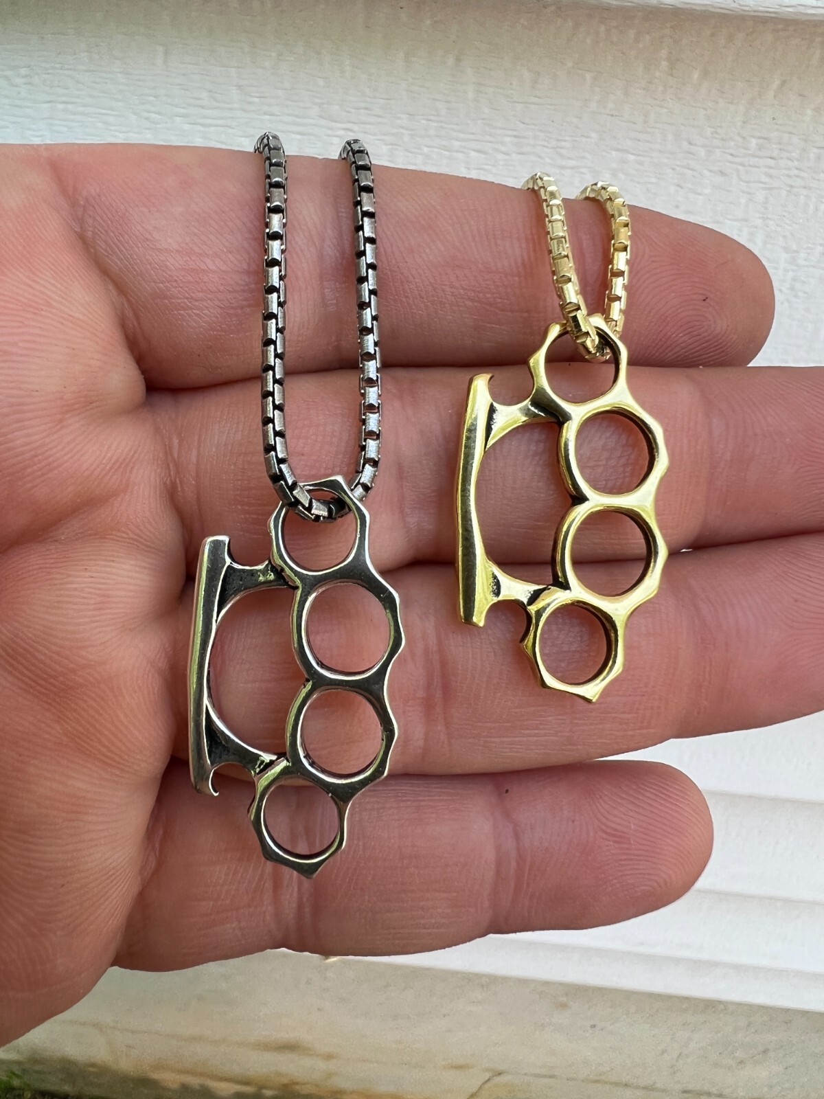 Real 925 Silver / 14k Gold Plated Brass Knuckle Oxidized Pendant Necklace Charm