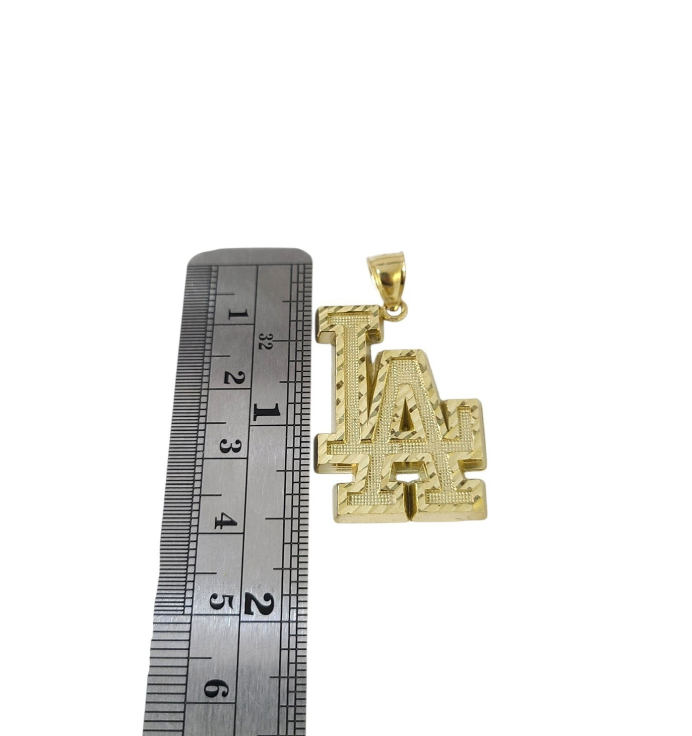 10K Yellow Gold LA Pendant Charm Los Angeles Logo Diamond Cut Finish Mens