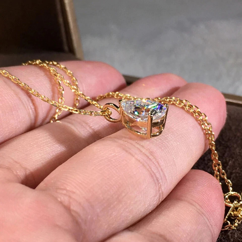 2 Ct Pear Moissanite 3 Prong Solitaire Pendant /No chain In Yellow Gold Plated