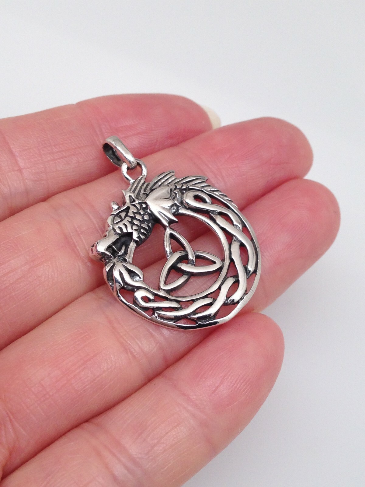 925 Sterling Silver Celtic Dragon with Trinity Knot Pendant Men 24mm0.95″/33mm