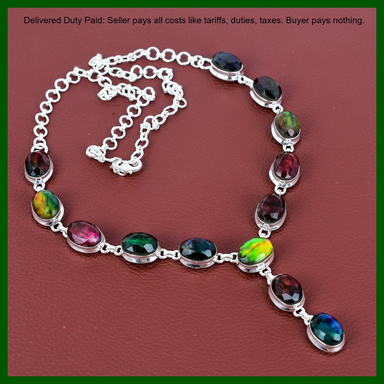 Oval Natural Ammolite 925 Sterling Silver Birthday Bezel Wife New Chain Necklace