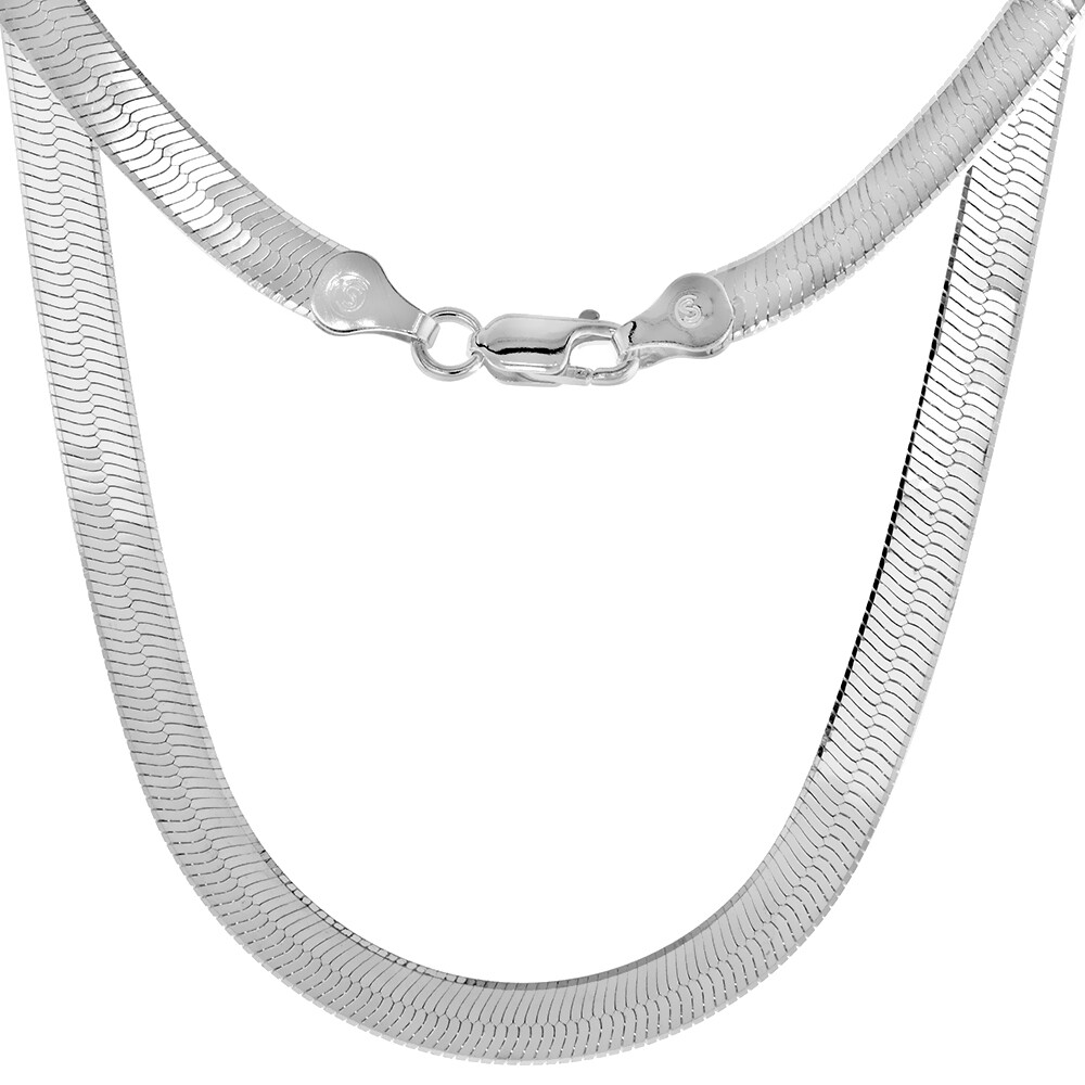 925 Sterling Silver Beveled Edges Herringbone Chain Necklace 7mm 7″ to 30″