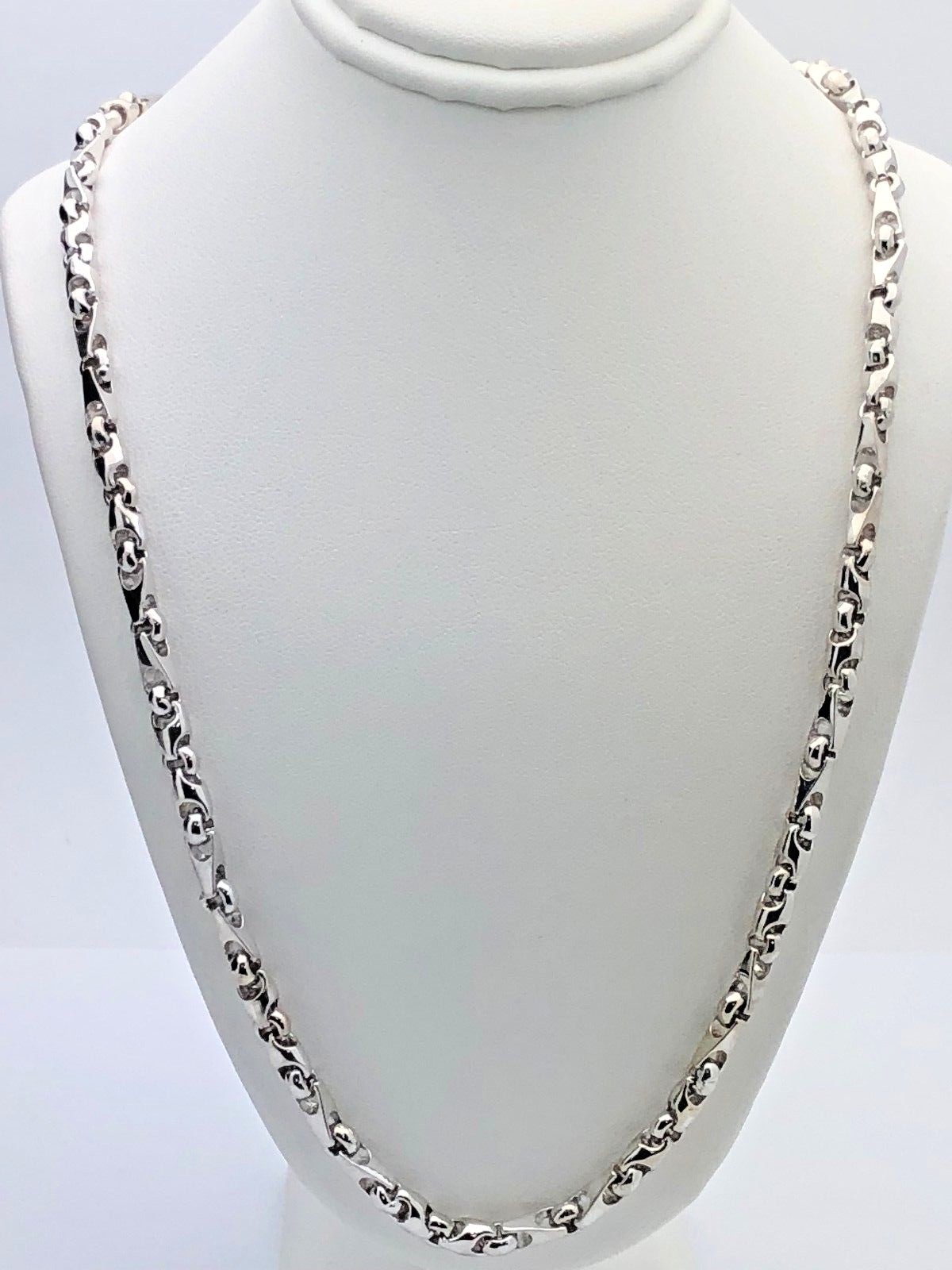 Men’s 14k White Gold Solid Handmade Fashion Link Necklace 20″ 5mm 47.5 grams