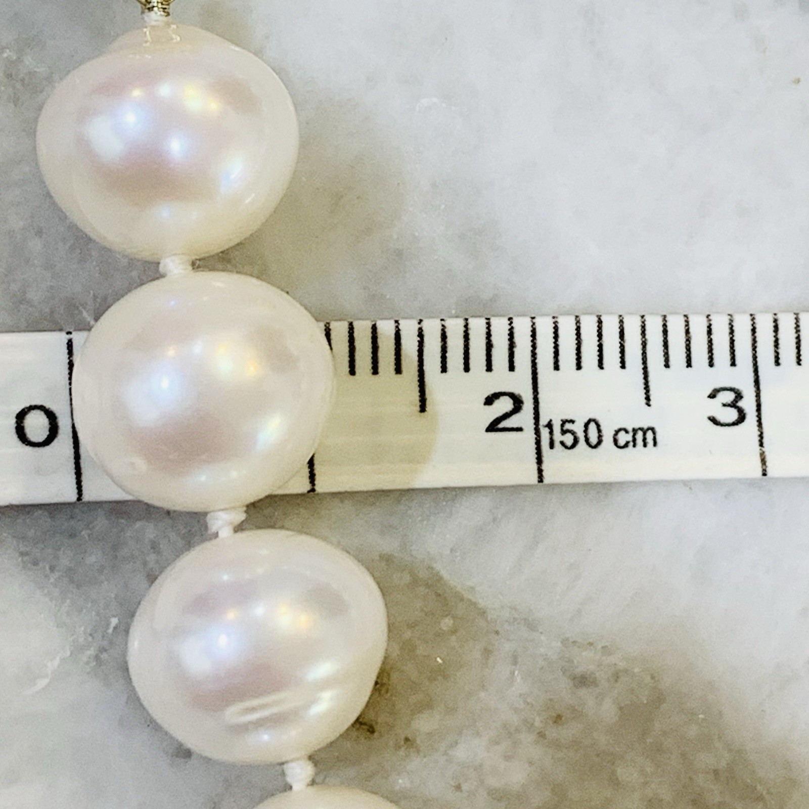 BIG Pearl Necklace 11mm 14k Yellow Gold 62.33gr White SouthSea style FIC 16” WOW