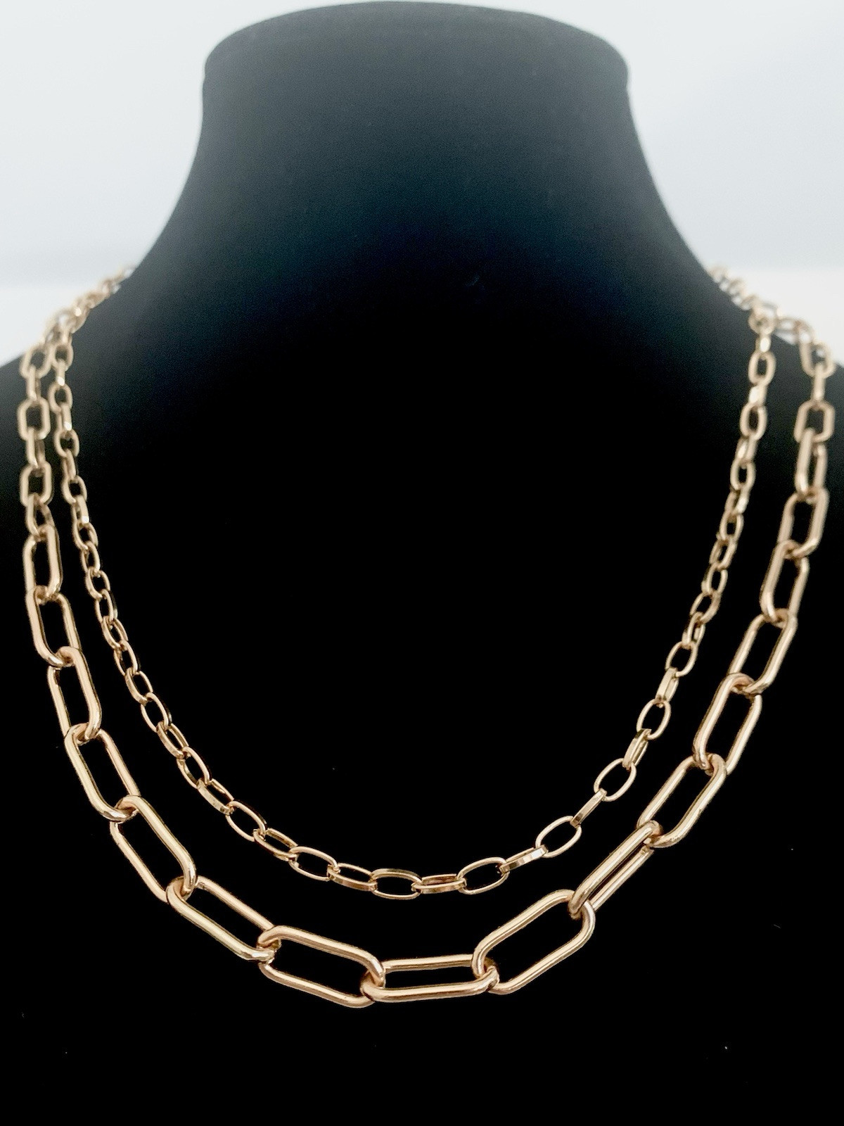 C1946 Gold Tone Double Paper Clip Chain Necklace 21.5” FREE SHIPPING