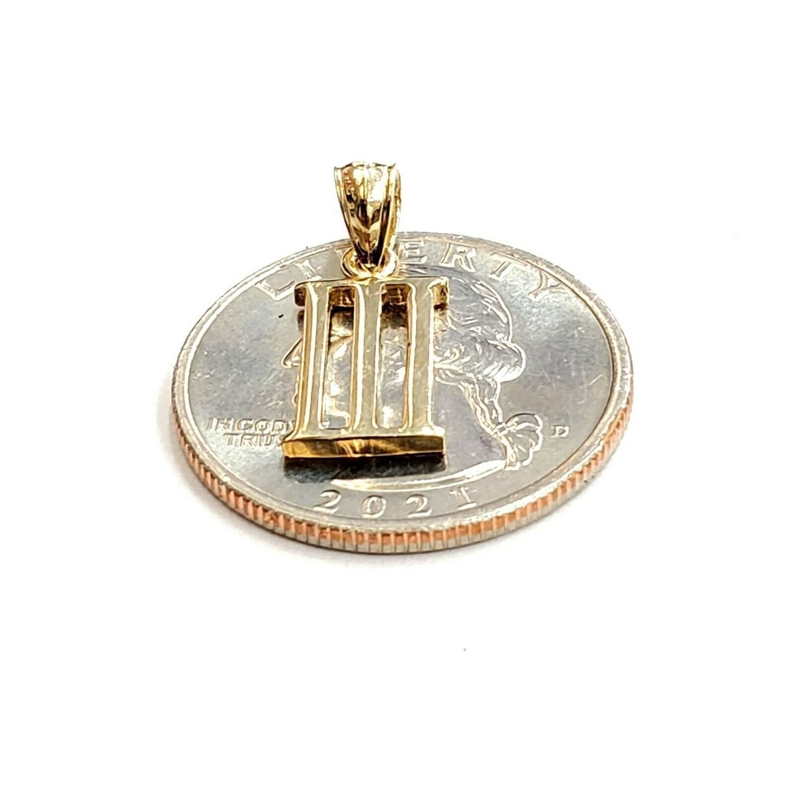 New 14KT Yellow Gold Solid Roman number 3 Pendant charm gift Fine Jewelry 1.3g