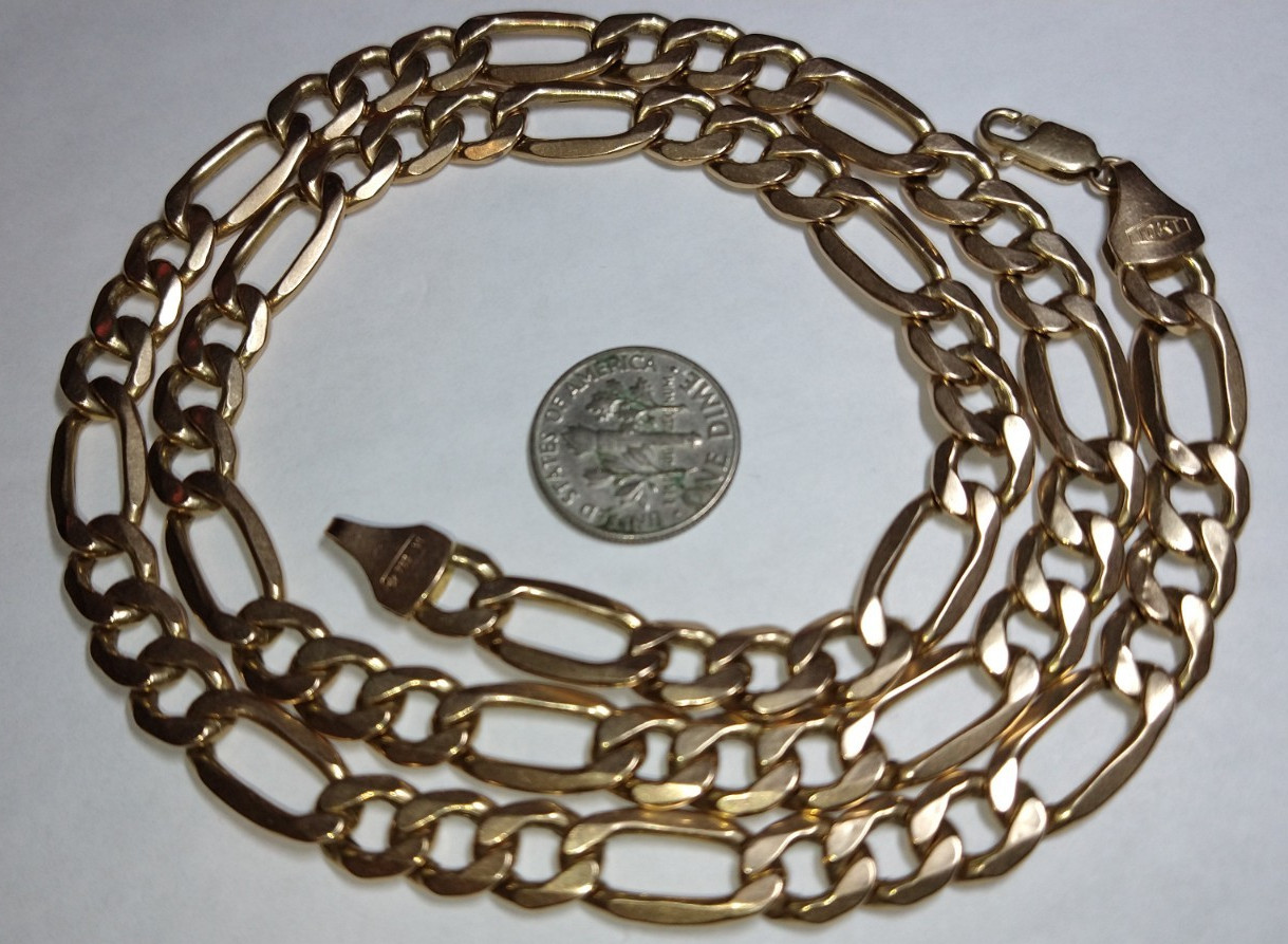 10k gold 8.25mm hollow Italian figaro chain necklace 17.94 grams 22.75″