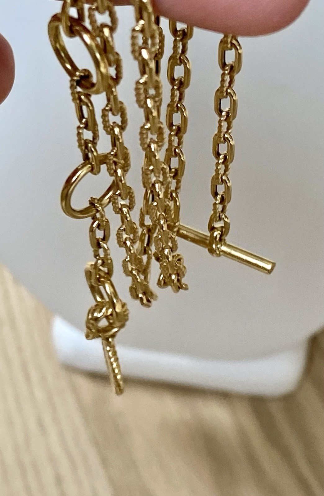 David Yurman 18K Gold Madison Necklace 3mm 17” Toggle 3 Ring Amulet Holder $4400