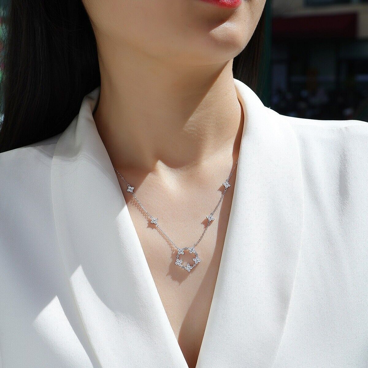 Round Cut VVS1 Moissanite 18” Women Pendant Chain Necklace 925 Sterling Silver