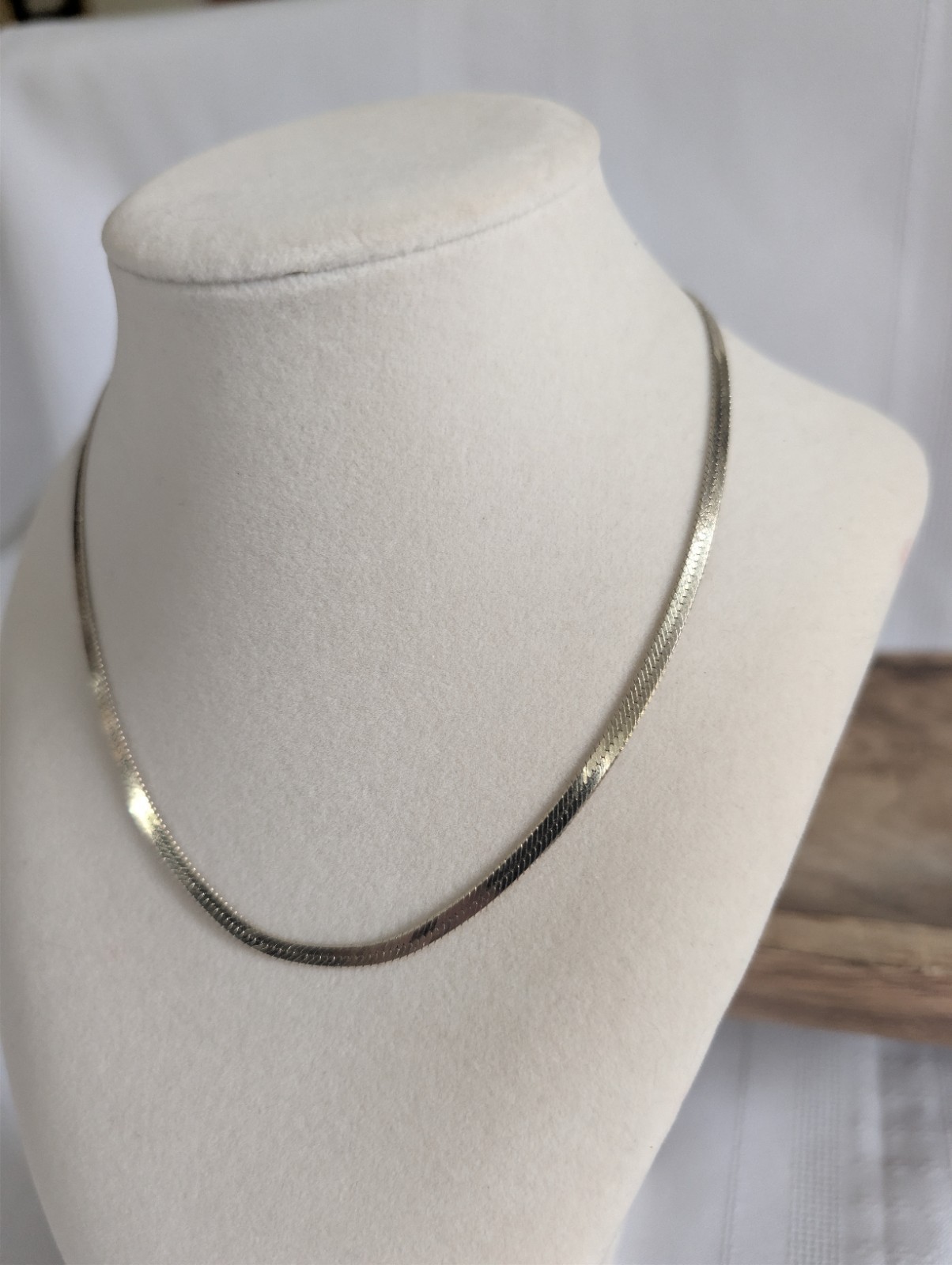 Gold Tone Sterling Silver Herringbone Chain Necklace 3mm 16″