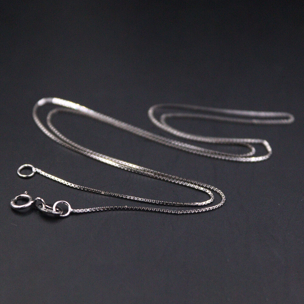 Pure S925 Sterling Silver Women’s Necklace 0.7mm Thin Box Link Chain 17.7inch