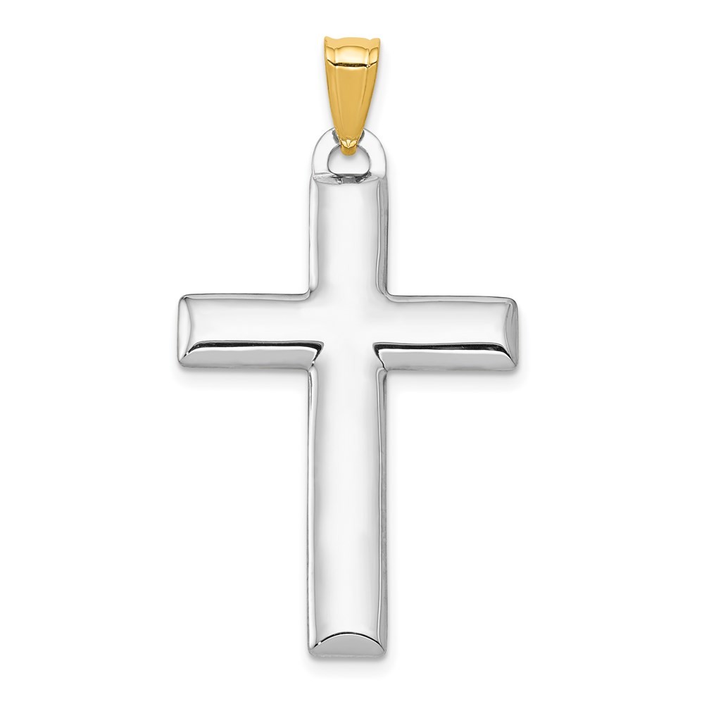 14k Gold Two-Tone Reversible Cross Charm Pendant 1.62 Inch