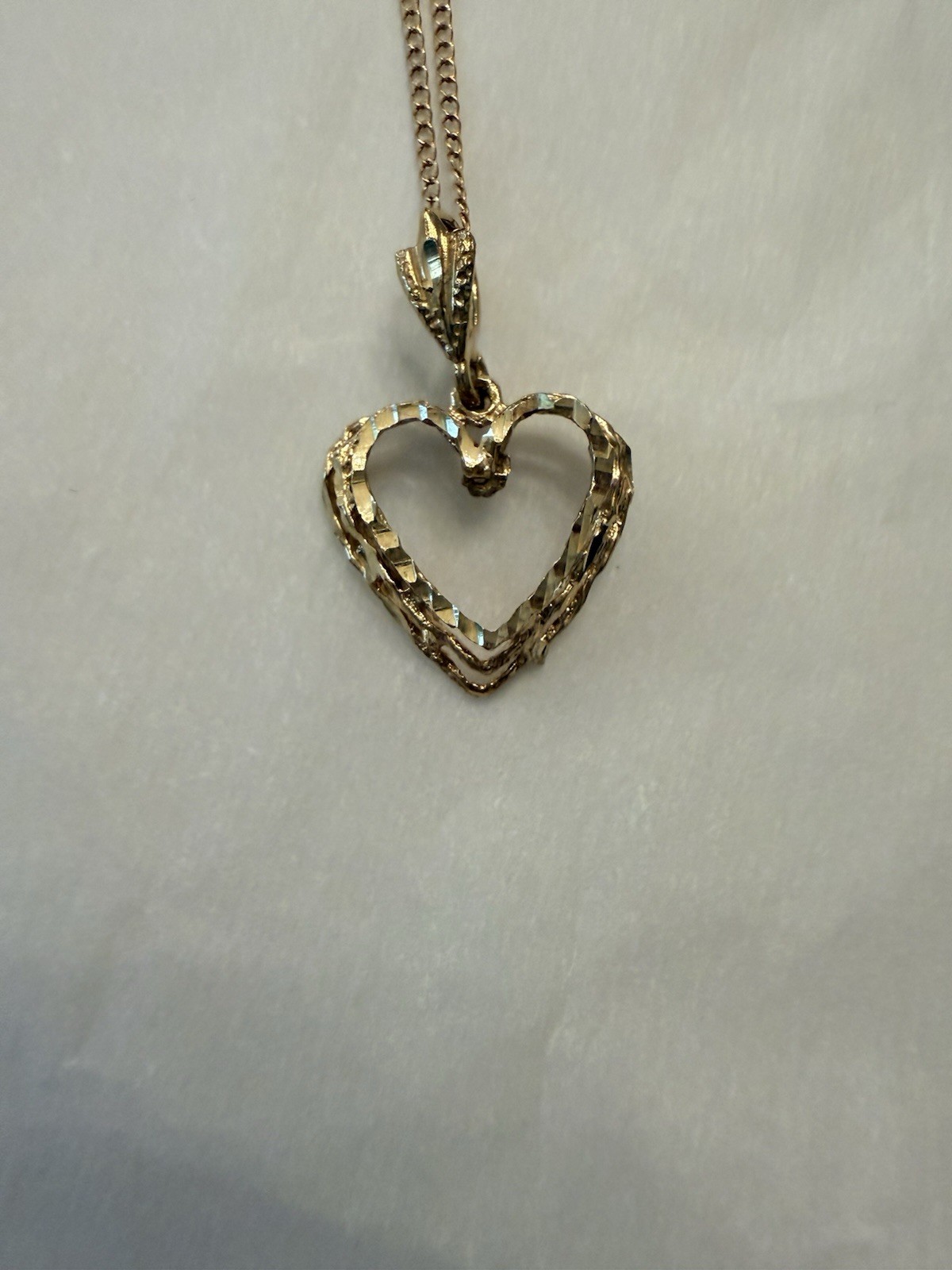 14K Yellow Gold Heart Pendant Box Chain Necklace 18″ Spring Ring Signed