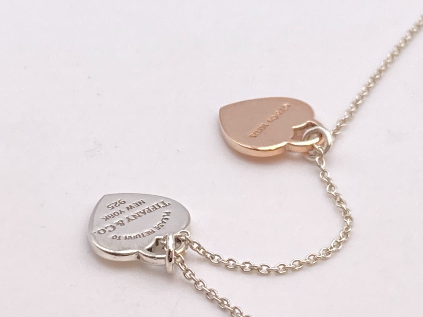 Tiffany & Co. Return to Round Duo Heart Rubedo Metal Necklace Silve 16″ 2.9g