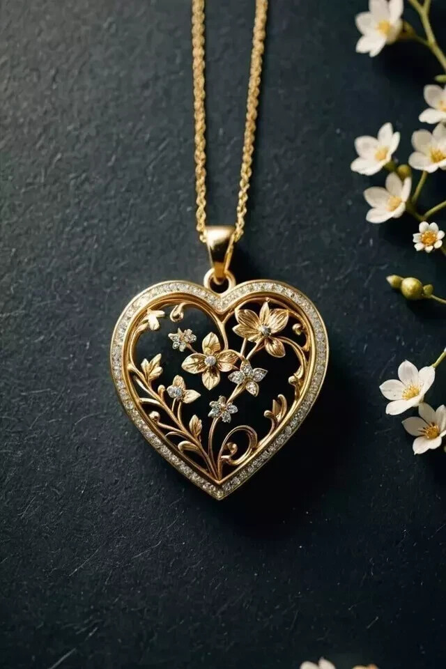 1.5Ct Round Cut REAL Moissanite Fancy Heart Shape Pendant 14K Yellow Gold Plated
