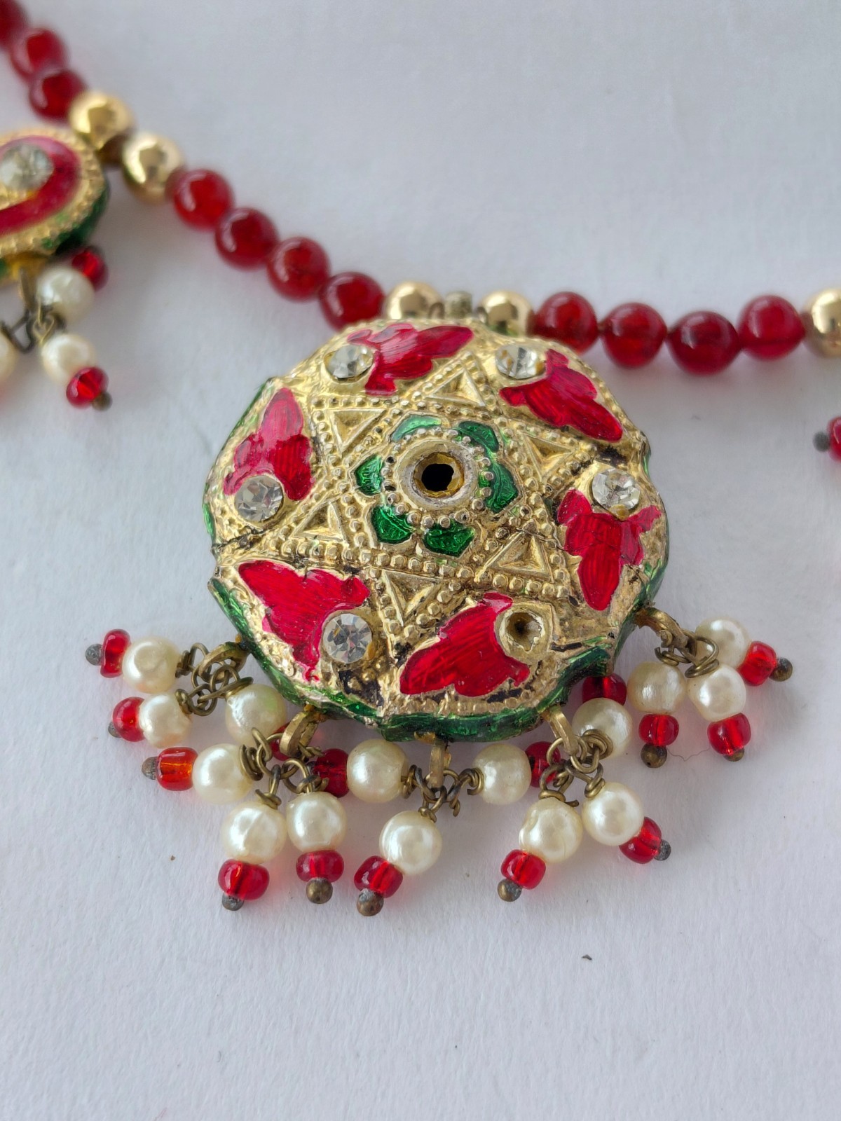 Vintage Necklace Kundan Polki Traditional Indian Wedding Enamel Multicolor