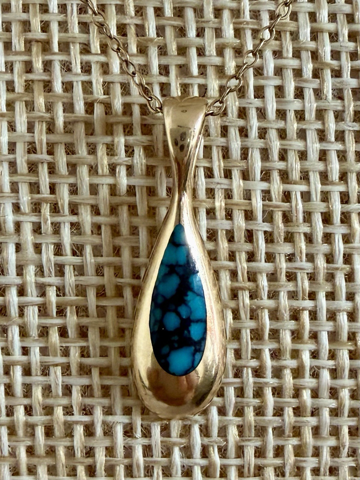 Estate Kabana 14k Yellow Gold Turquoise Teardrop Pendant & 14k Chain Necklace