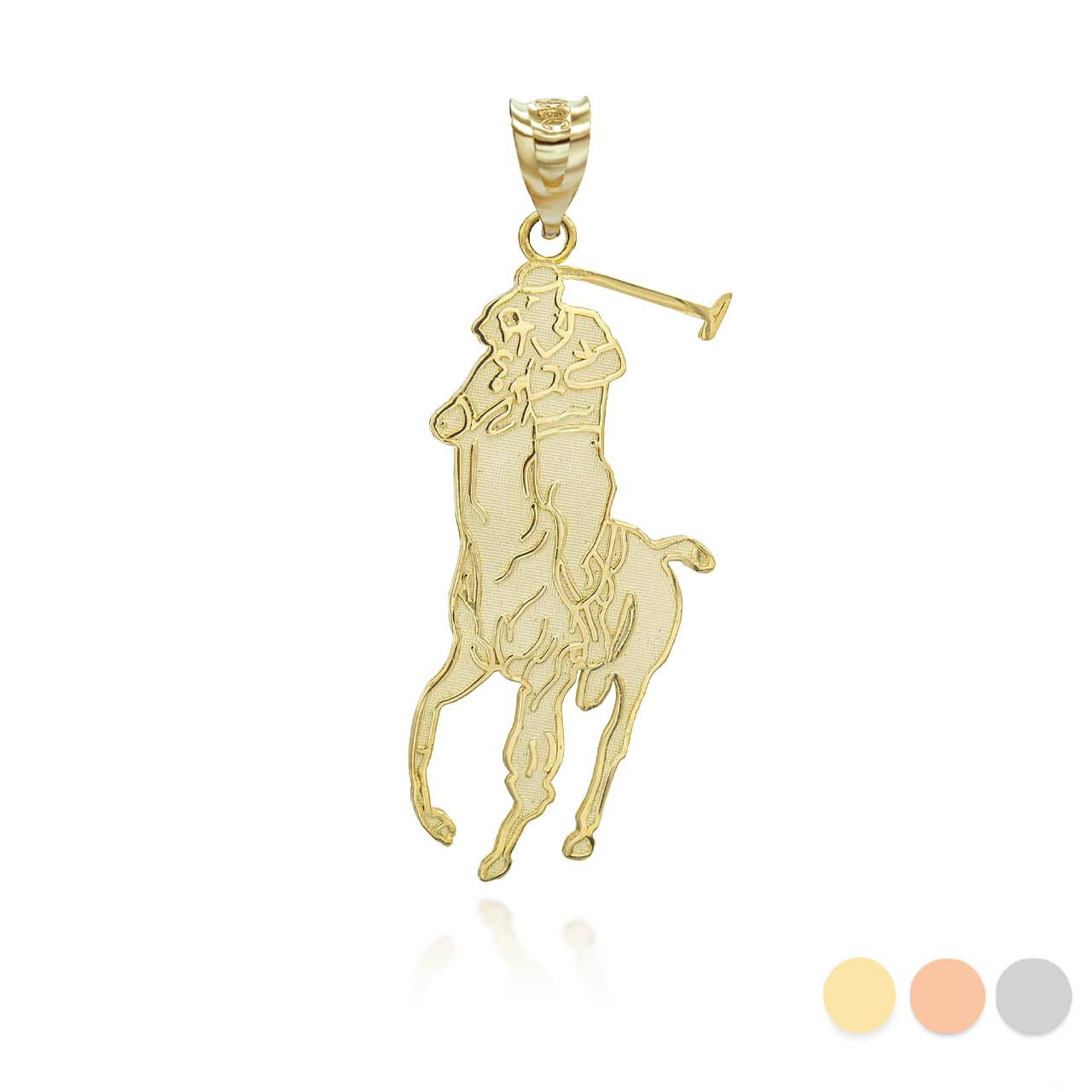 Gold Polo Sport Horse Riding Jockey Pendant Necklace (Yellow/Rose/White)