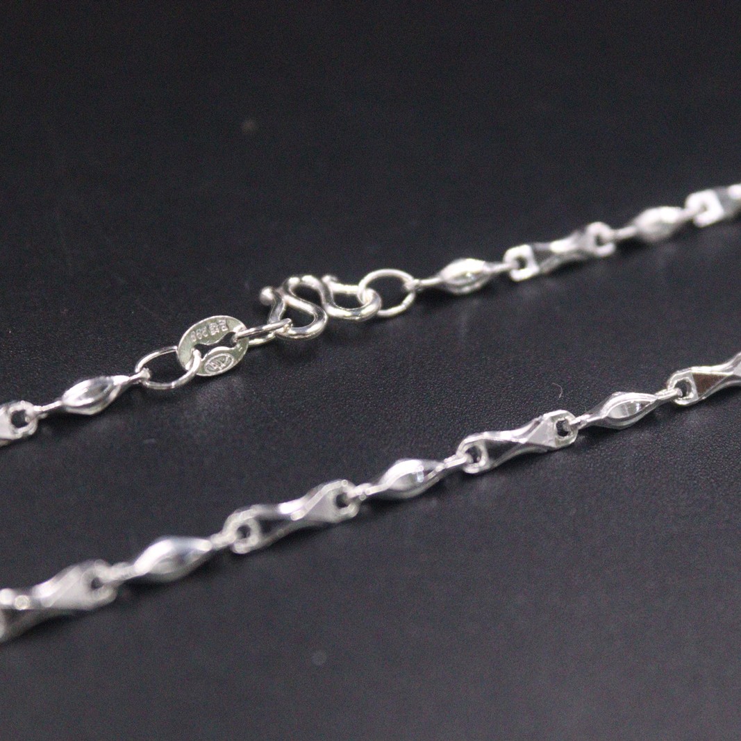 Pure Silver 999 Necklace For Women 2mm Width Yuanbao Link 18inch Length Chain