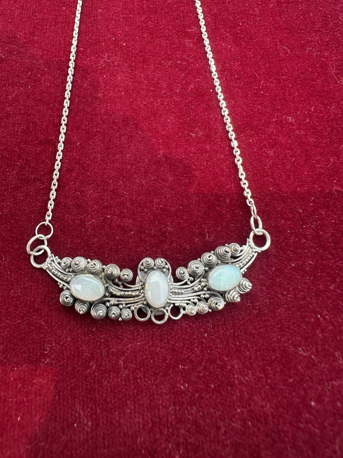 Natural Opal Necklace 17″ in Sterling Silver V Necklace
