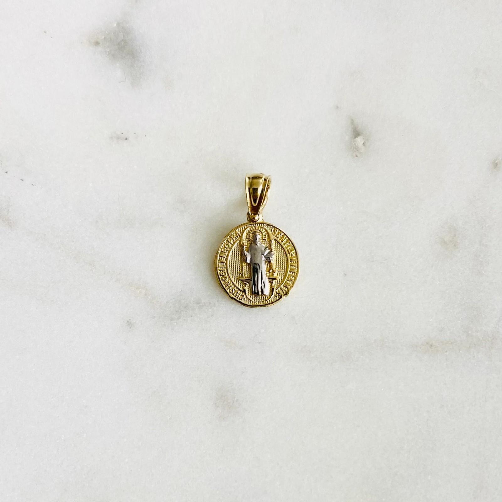 14K Solid 2 Tone Gold 10mm Saint Benedict Pendant – 14K Gold Pendant – PT741