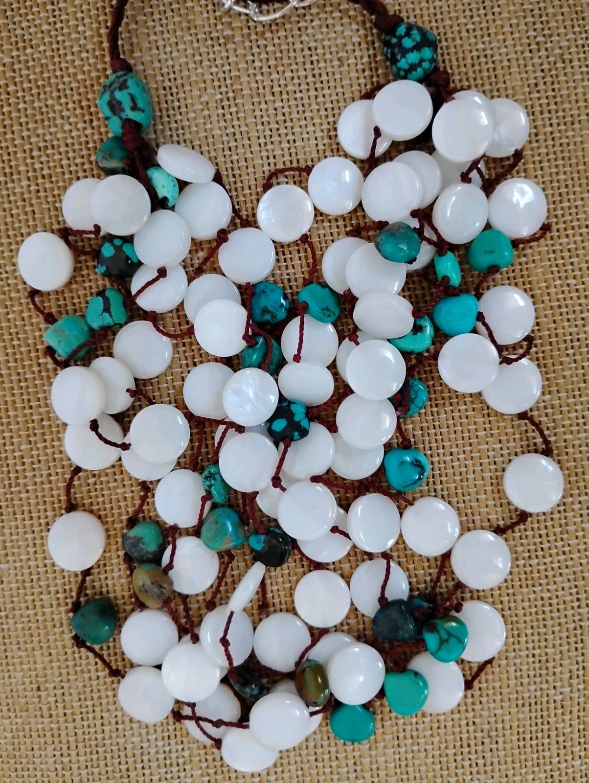 Jay King Mine Finds Mother of Pearl Turquoise Knotted Cord Layered Necklace