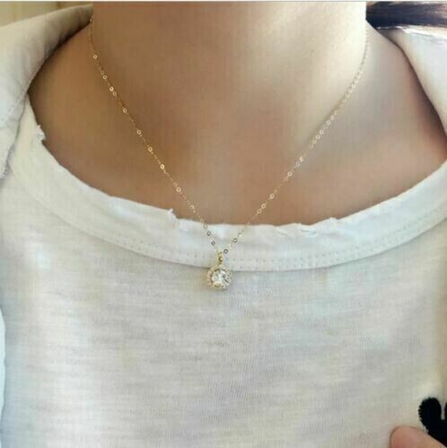 2Ct Round Lab-Created Diamond Halo Women Pendant 14K Yellow Gold Plated 18″Chain