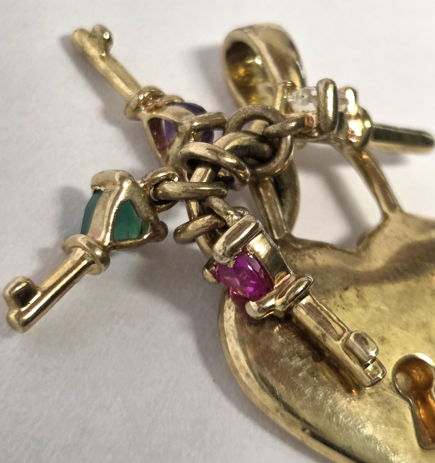 Keys To Her Heart Lock Pendant MOM Mother 10K GP over 925 Birthstones Vtg ACTM