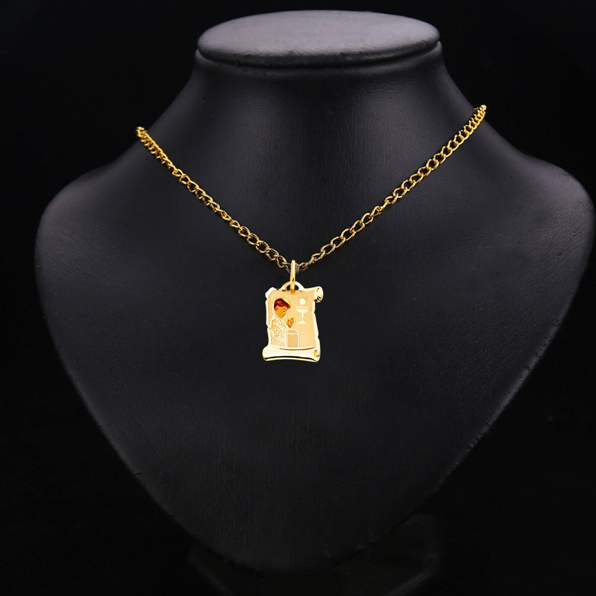 Gold 14K Yellow Gold First Communion Picture Pendant Boy