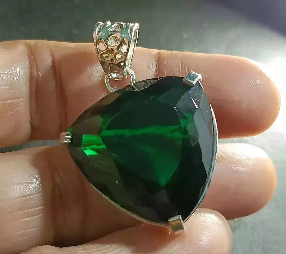 90.65 Ct Natural Tsavorite Green Garnet 925 Solid Silver Pendant Gemstone