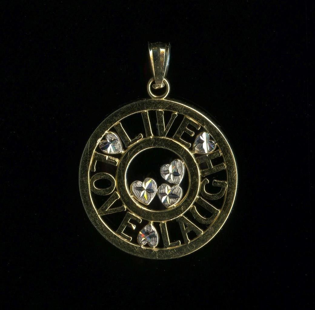 New 14K 1.59 Gram 26mm Solid Yellow Gold “LIVE LOVE LAUGH” Word Pendant (KZ