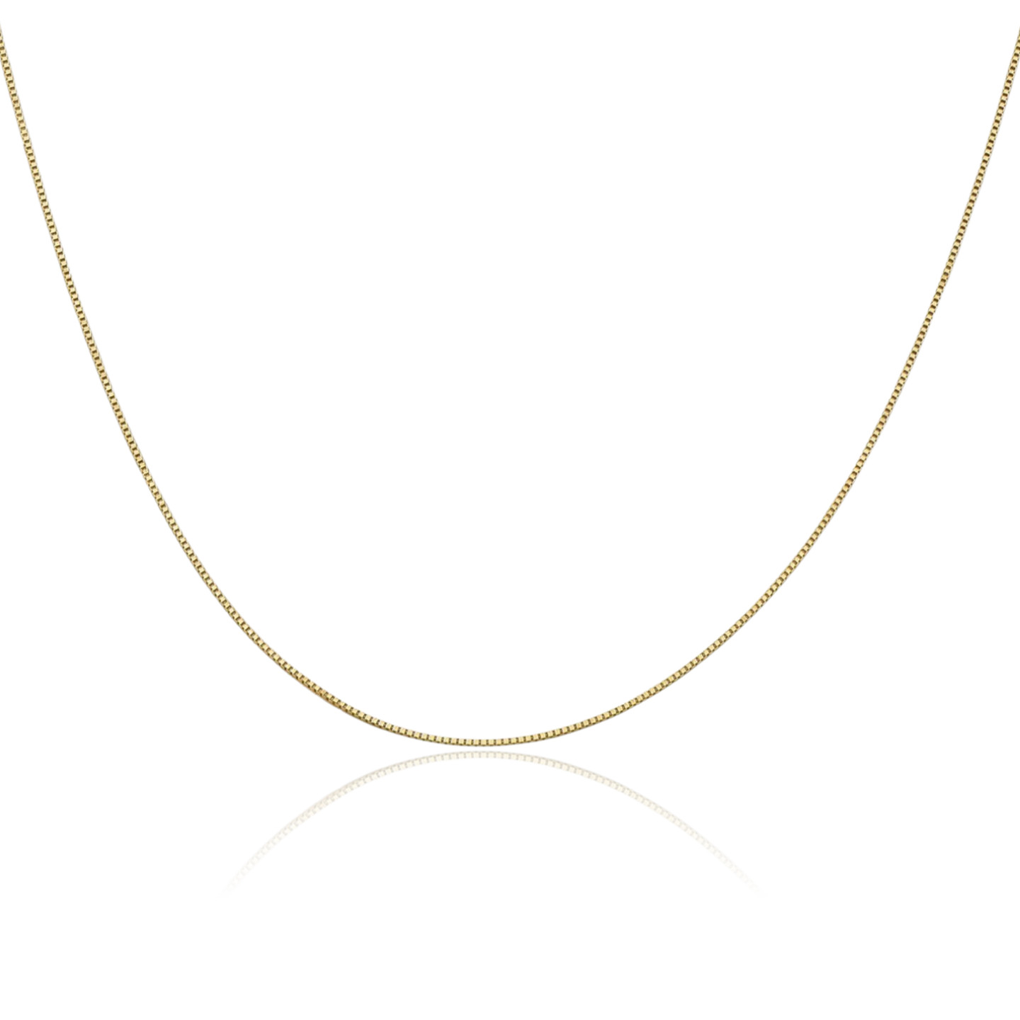14K Solid Yellow Gold 0.5mm Dainty Link Box Chain Necklace Polished