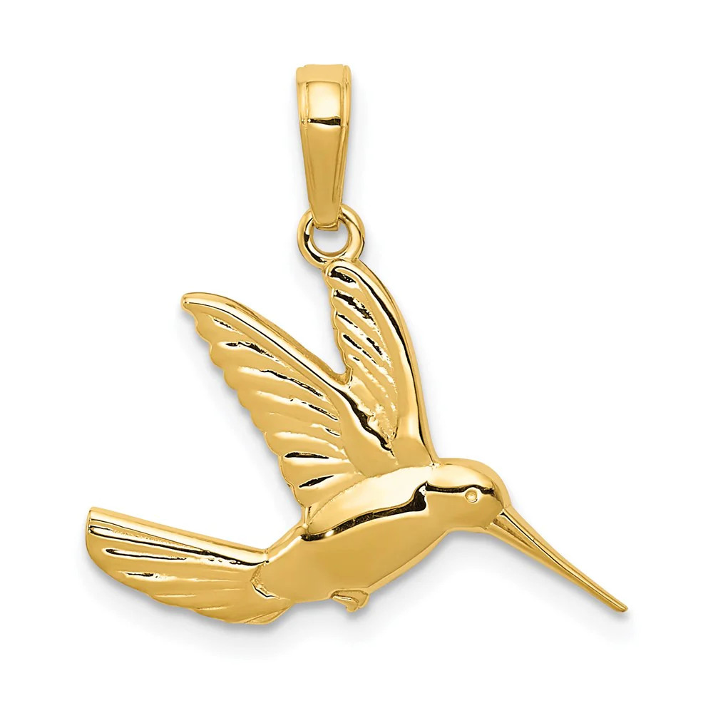 10K / 14K Yellow Gold Hummingbird In Flight Pendant