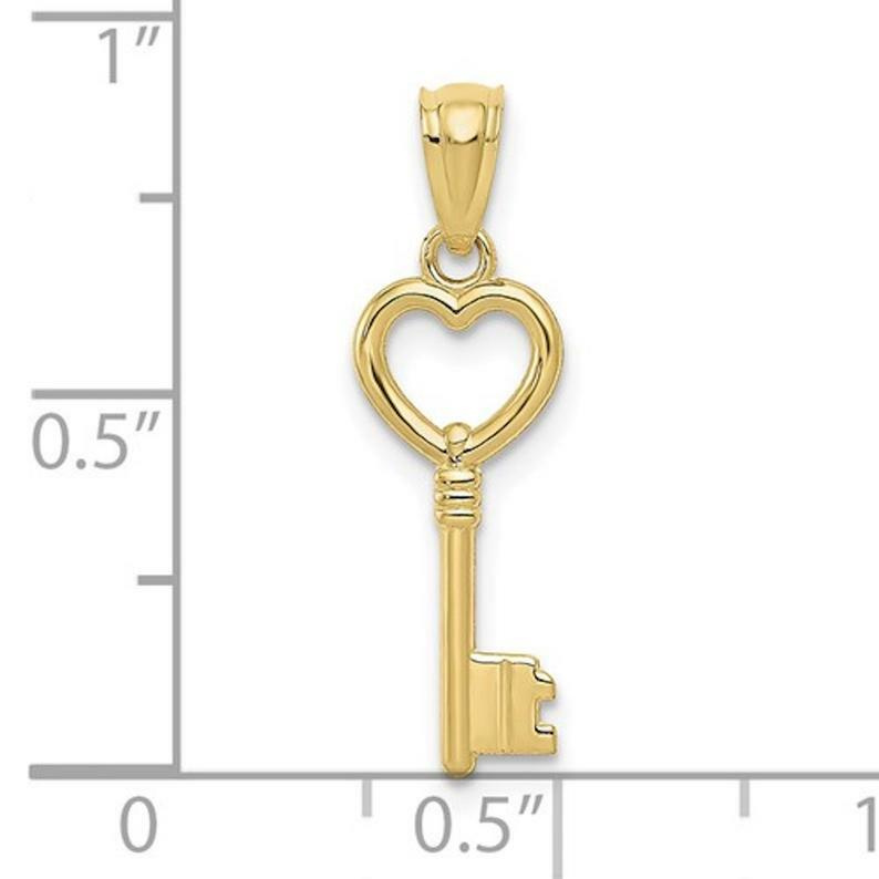 10K Solid Gold Heart Key Charm Pendant, 10k Solid Gold Necklace – YC1029
