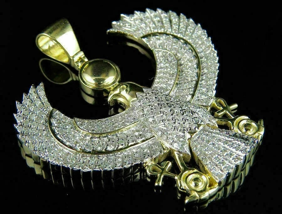 3 Ct Round Cut Diamond Men’s Egyptian God Eagle Pendant 14K Yellow Gold Finish
