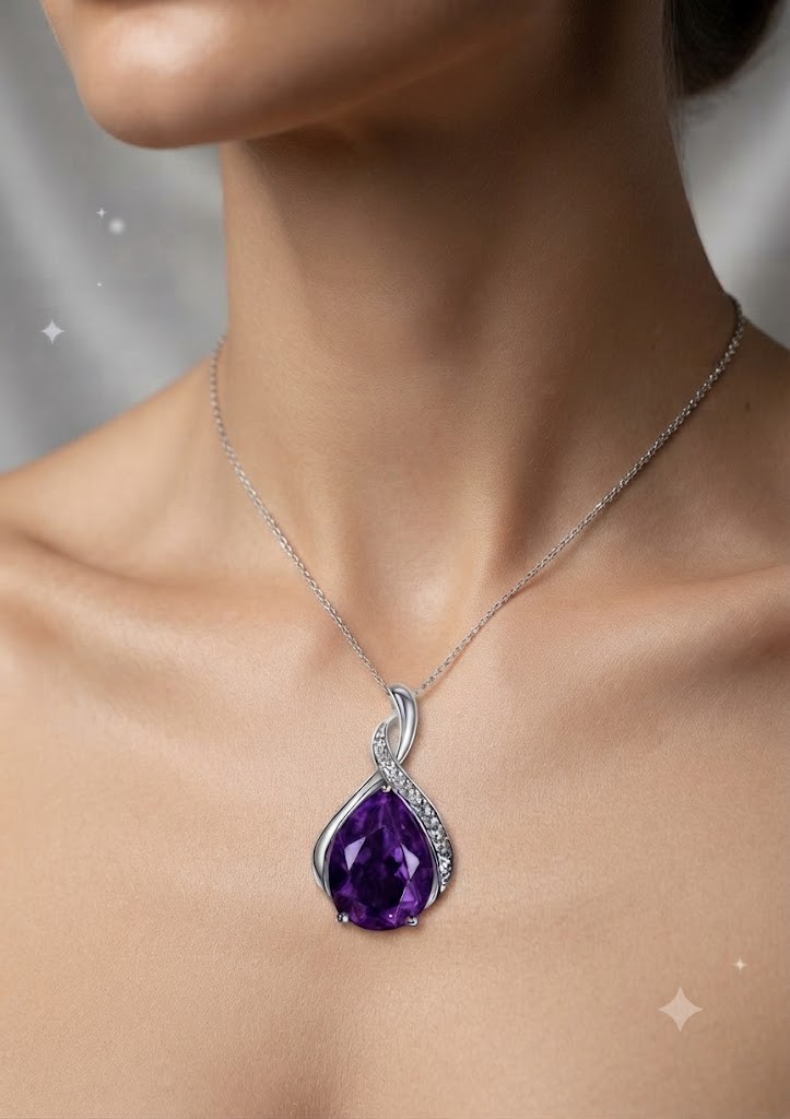 Purple Diamond Solitaire necklace-FREE Delivery-18.5 ct-FREE Diamond Studs