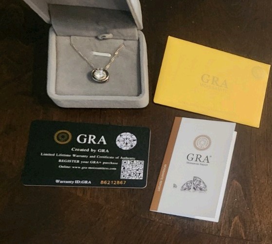 GRA Certified Moissanite Halo Pendant Necklace 925 Sterling Silver 18″ Box Cert