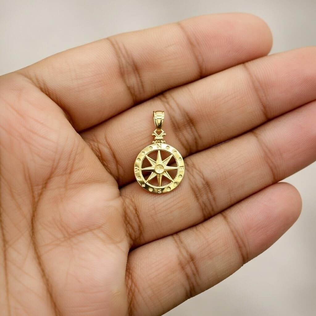 Jewelry Affairs 14k Yellow Gold Diamond-cut Compass Pendant, 22mm
