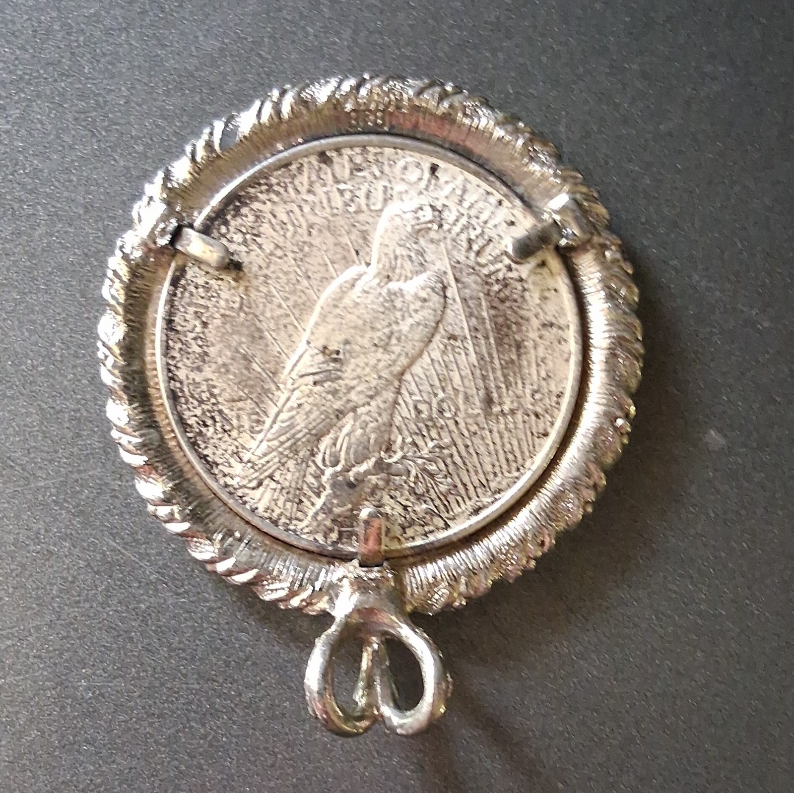 1922 Peace Silver Dollar 925 B&B Sterling Silver Coin Pendant Round Rope Bezel
