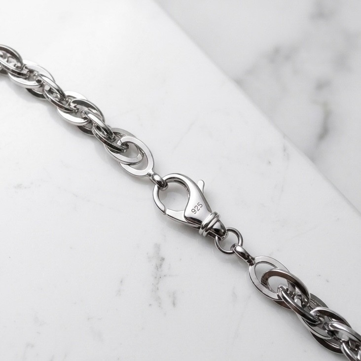 925 Sterling Silver Mixed Paperclip Oval Rope Link Chain Necklace Rhodium Finish